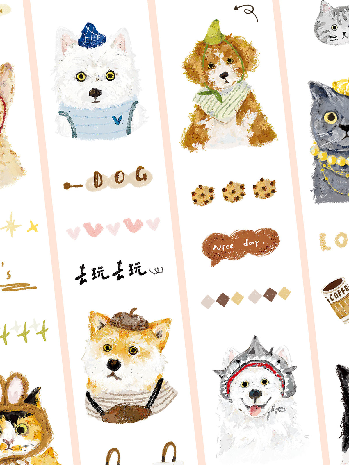 「おとぼけ猫と犬」和紙 型抜きテープ